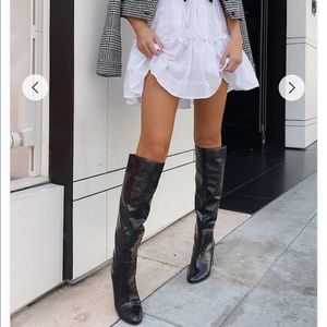 Forever 21 Vegan Leather Croc Over-the-Knee Boots